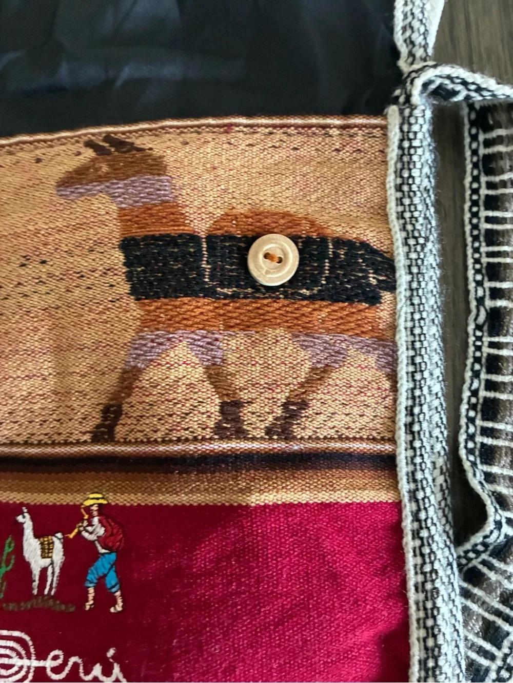 Peru Embroidered Red Canvas Crossbody Bag